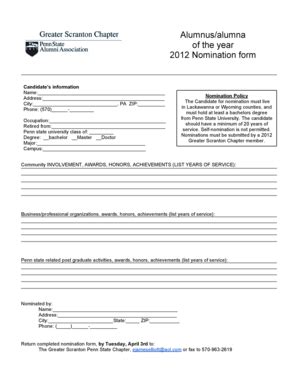 Fillable Online Alumnus Alumna Of The Year Nomination Form Fax