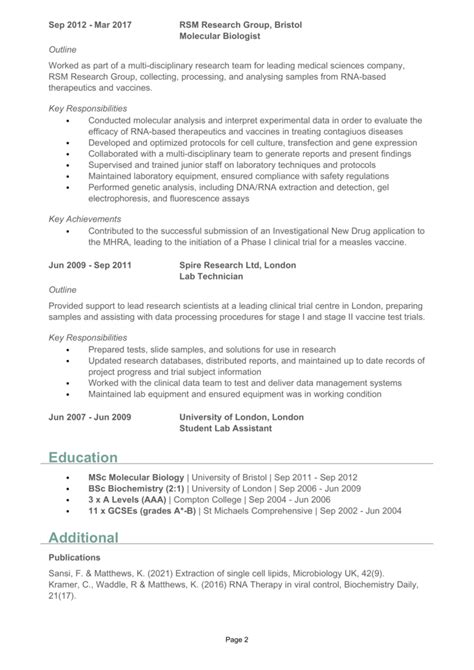 Molecular Biology Cv Example Guide Win Interviews