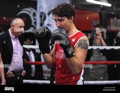 NEW YORK, NY - APRIL 21: Prime Minister of Canada Justin Trudeau boxing ...