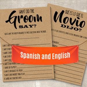 Spanish And English Bridal Shower Game What Did The Groom Say Game