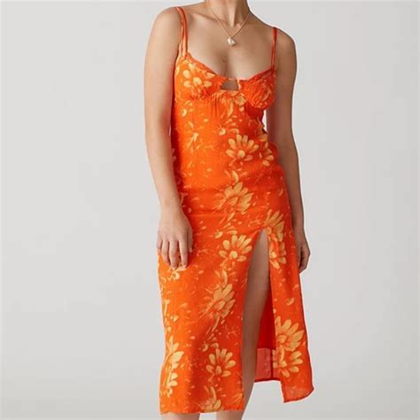 Urban Outfitters Dresses Uo Orange Dara Lace Trim Midi Dress Urban