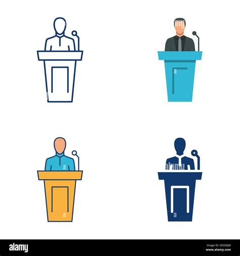 Public Speaker Icon Set In Flat And Line Style Lecturer Symbol Orator