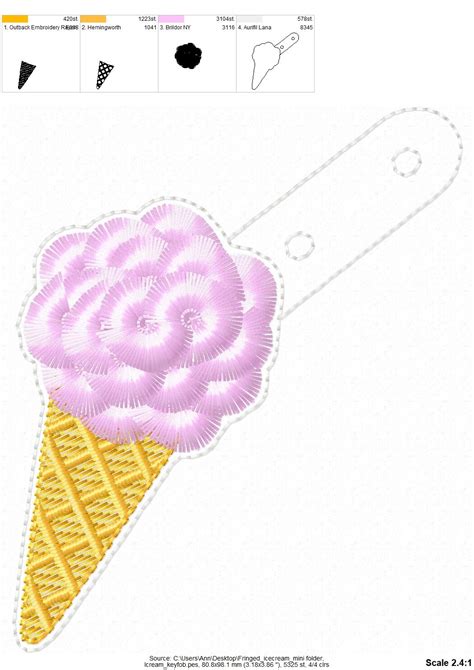 Fringed Ice Cream Ball In Waffle Cone Key Fob Snap Tab Keychain In The