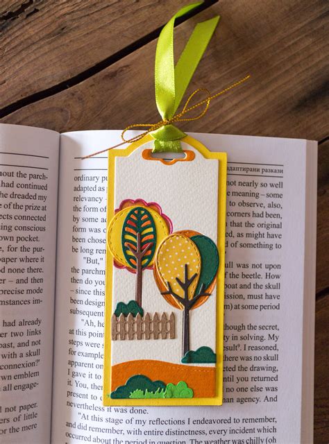 Handcrafted Bookmark With Autumn Trees Autumn Colors Etsy Uk