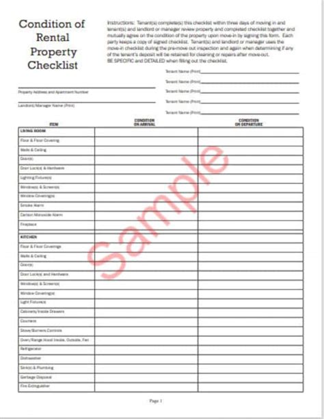 Rental Property Condition Inspection Checklist Form Etsy