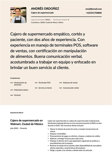 Curr Culum De Cajero De Supermercado Crea Tu Cv Gratis Plantillas