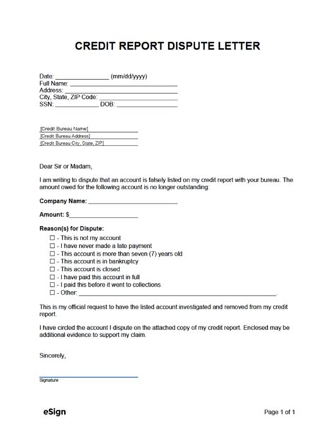 Free Credit Report Dispute Letter Template Pdf Word