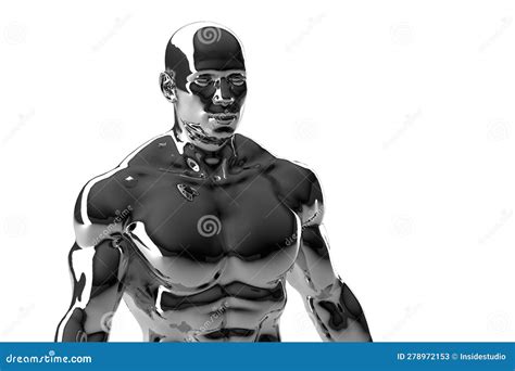 3D Render Silvery Torso Of A Naked Athletic Man On A White Background