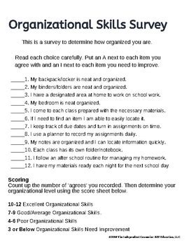 Organizational Skills Checklist by The Independent Counselor | TpT