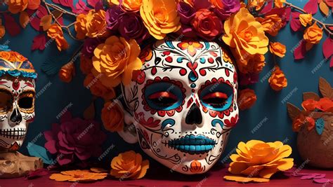 Premium AI Image | Frida Kahlo Inspired Calavera A Vibrant Blend of Dia ...