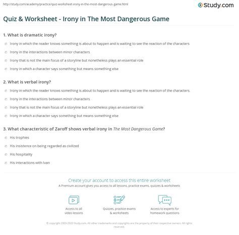 Quiz & Worksheet - Irony in The Most Dangerous Game | Study.com