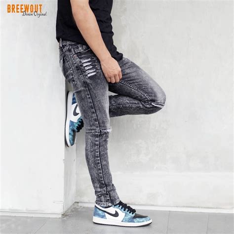 Jual Celana Sobek Pria Jeans Snow Wash Streacht Ripped Distro Jeans