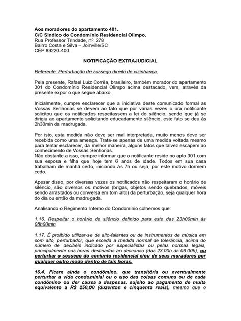 Notificação Extrajudicial Perturbação Sossego Pdf