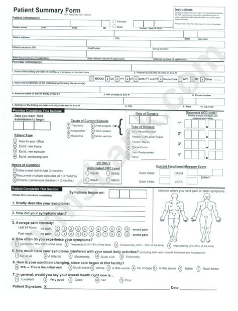 Form Psf 750 Patient Summary Form Printable Pdf Download