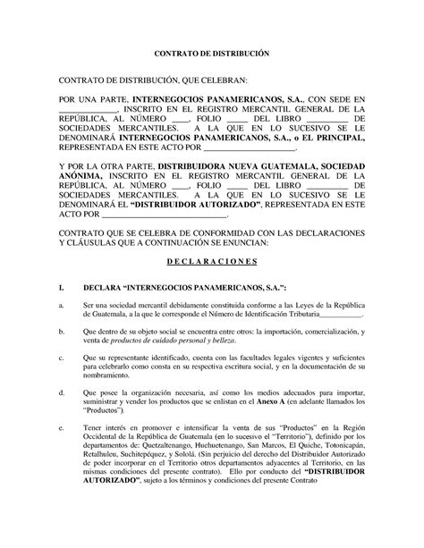 Modelo DE Contrato DE Distribución CONTRATO DE DISTRIBUCIÓN CONTRATO