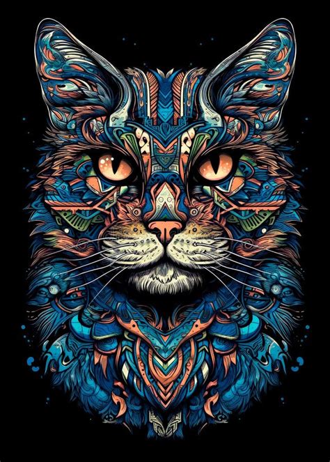 Psychedelic Cat Abstract Portrait Of A Cat Drawn By Patterns Ai