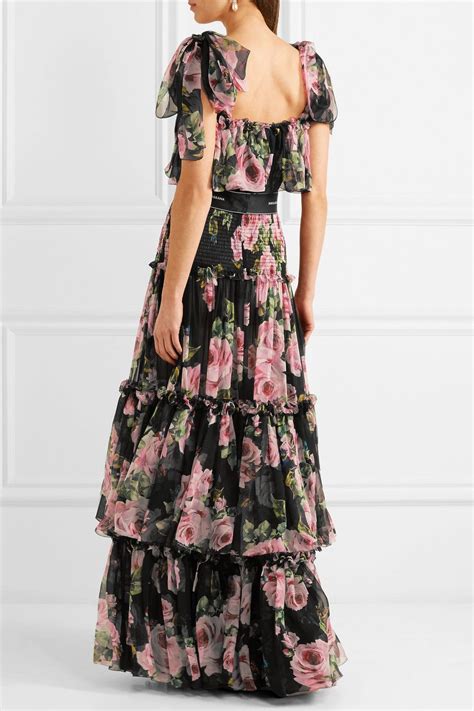 Dolce And Gabbana Shirred Floral Print Silk Chiffon Gown Net A Porter