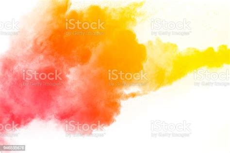 Red Yellow Color Powder Explosion Cloud Isolated On White