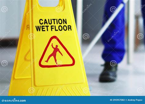 Caution Wet Floor Janitor Cleaning Stock Photo Image Of Sanitizing