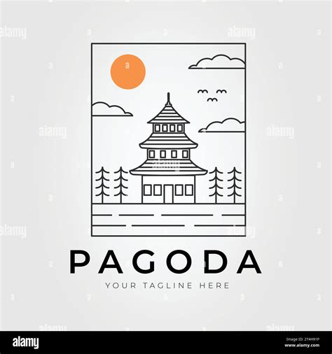 Japan Temple Pagoda Line Art Logo Design Vector Image Stock Vector