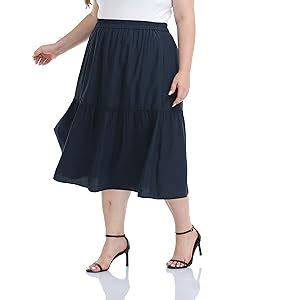 Shiaili Classic Plus Size Skirts For Women Flowy Pleated Midi Length