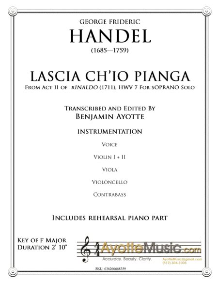 Handel Lascia Ch Io Pianga From Act Ii Of Rinaldo Score And Orchestral Parts Full