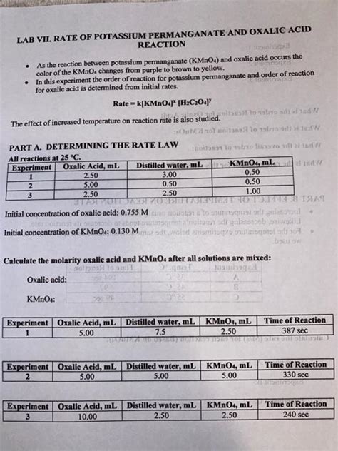 Lab Vil Rate Of Potassium Permanganate And Oxalic