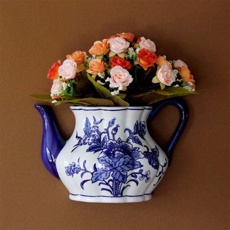 Teapot Shape Vase Metope Vase Ceramic Wall Hanging Flower Receptacle ...