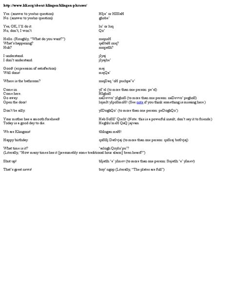 Klingon Phrases Pdf Star Trek Species Star Trek Alien Characters