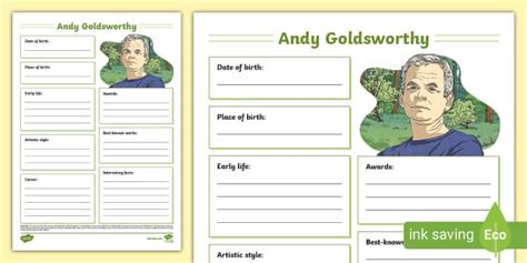 Andy Goldsworthy Fact File Template L Enseignant A Fait