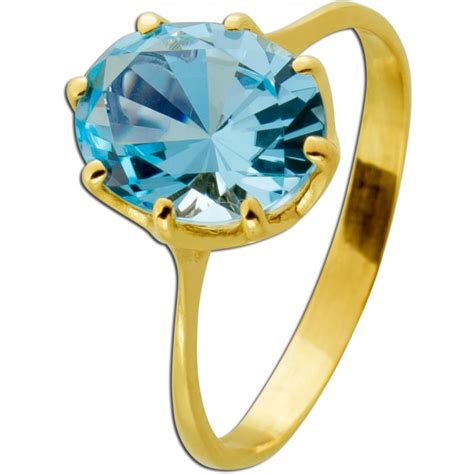 Designer Ring Gelbgold 585 wasserblauer Blautopas Solitär 3 25ct Ch