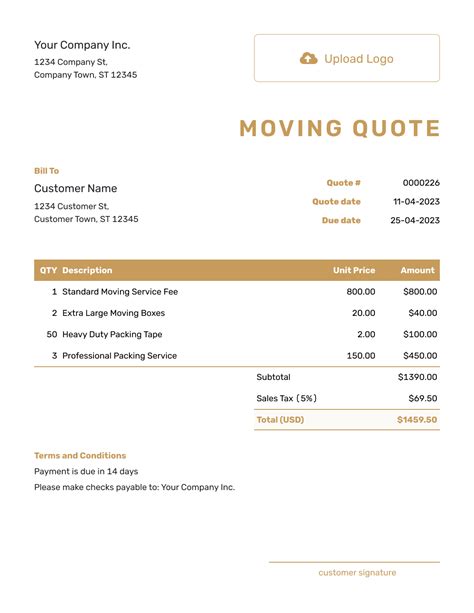 Free Moving Company Quote Template | docelf.com