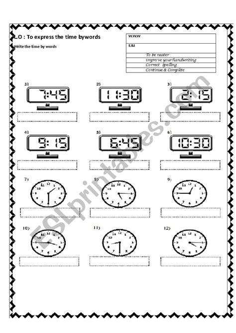 Write The Time Esl Worksheet By Ashrafhirzallah