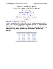 ADMS 4509 Midterm Exam Solutions Fall 2020 Pdf AP ADMS 4509 Section A