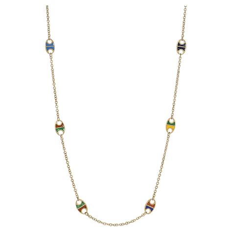 Italian 1970s Gold And Multicolored Enamel Nautical Chain Necklace For