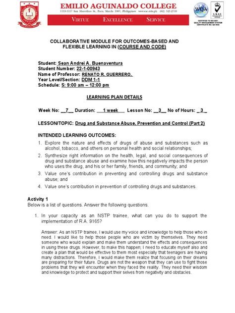 Nstp Module 3 Drugs Part 2 Pdf Drug Rehabilitation Substance Abuse