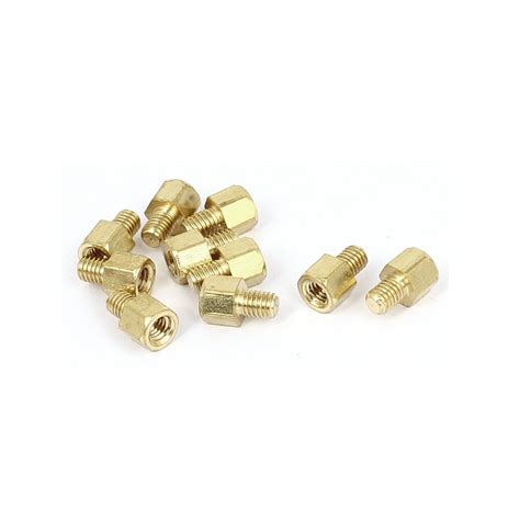 Uxcell M3x4mm 4mm Male To Female Thread Brass Hex Standoff Spacer 10Pcs