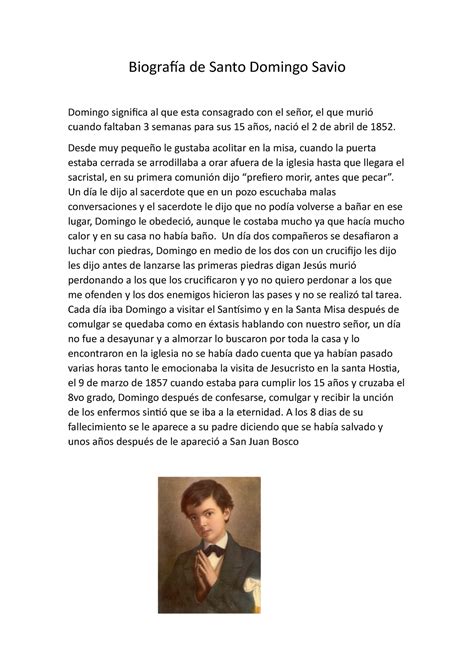 Biografía de Santo Domingo Savio Biografía de Santo Domingo Savio