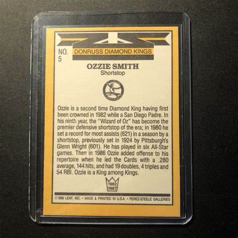 1987 Donruss Diamond Kings 5 Ozzie Smith Error Miscut MT Set Break