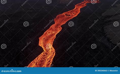 Lava River From Active Volcano Panoramic Aerial View Epic Pattern