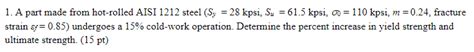 Solved 1 A Part Made From Hot Rolled AISI 1212 Steel Sy Chegg