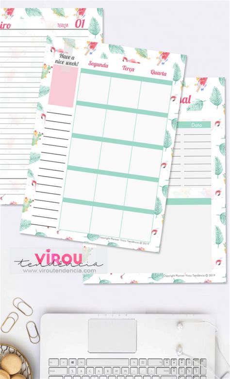 Você quer mais opções de planner 2019 para download flamingos