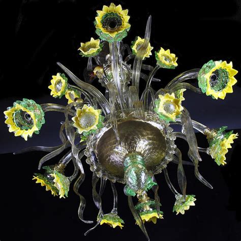 Venetian Chandelier Sunflowers With Sparrows Original Murano Glass