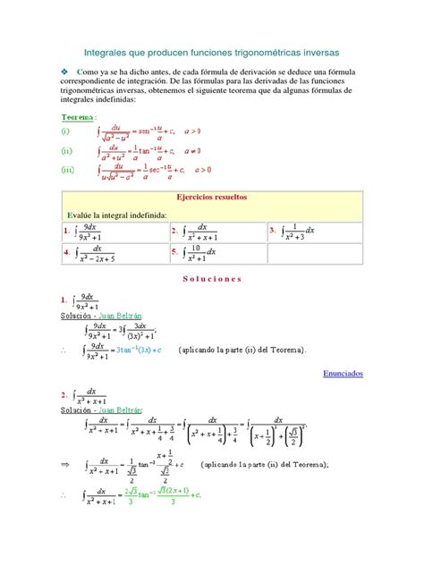 Integrales Que Producen Funciones Trigonométricas Inversas Pdf