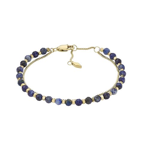 Bracelet Perles Femme Fossil All Stacked Up Acier Doré Lapis Lazuli