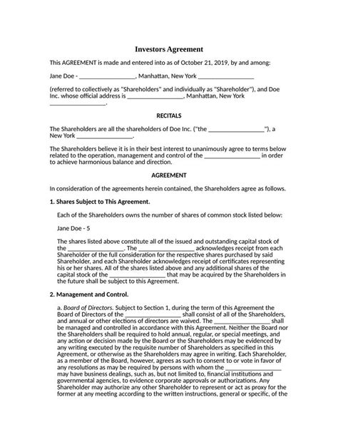 Investors Agreement Attorney Docs