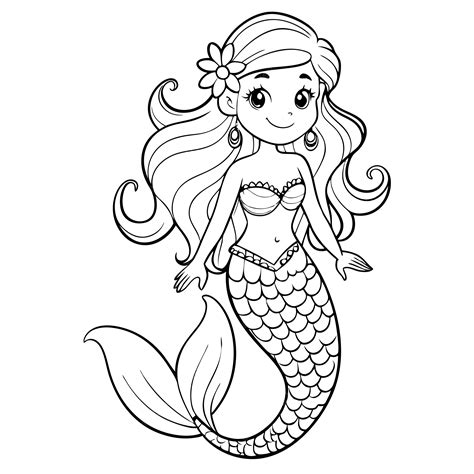 Printable Hand Drawn Mermaid In Kawaii Style Coloring Page Baby