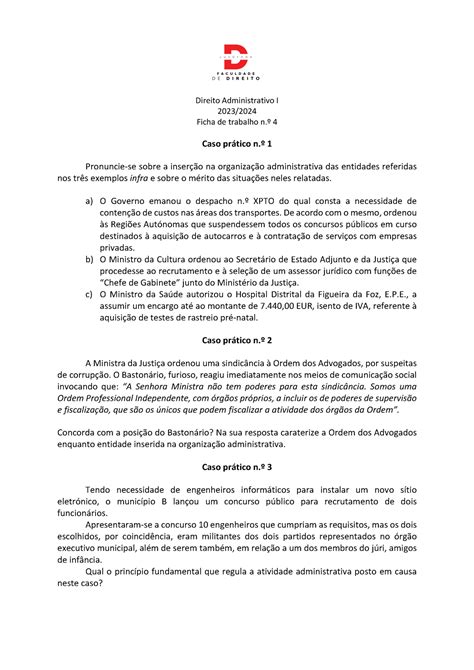 Ficha De Trabalho Direito Administrativo I Ficha De Trabalho