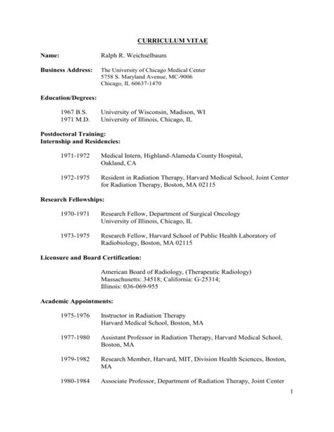 Curriculum Vitae Radiation And Cellular Oncology