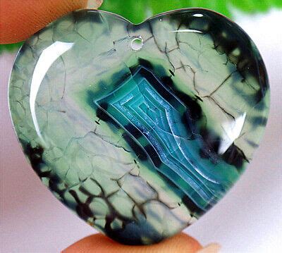 X X Mm Green Black Dragon Veins Agate Love Heart Healing Pendant